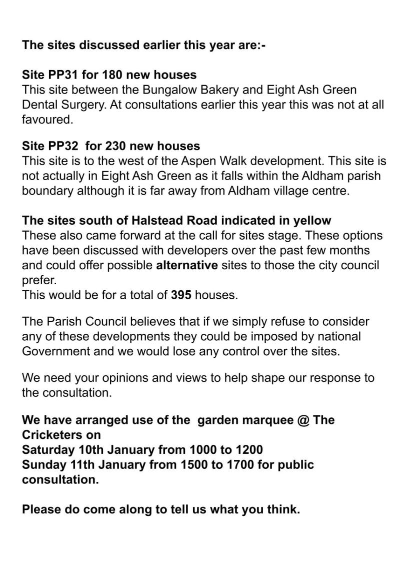 Page 2 Leaflet from Eight Ash Green PC about planning options in the village